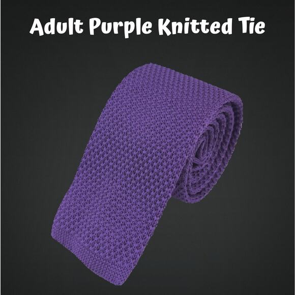 Men's Solid Color Purple Knitted Tie Fully Lined Standard Adult Sized - Picture 1 of 5